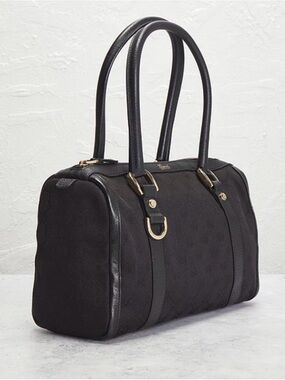 Vintage-Gucci Black Canvas/Leather Small Boston Abbey Top-Handle Crossbody-COA